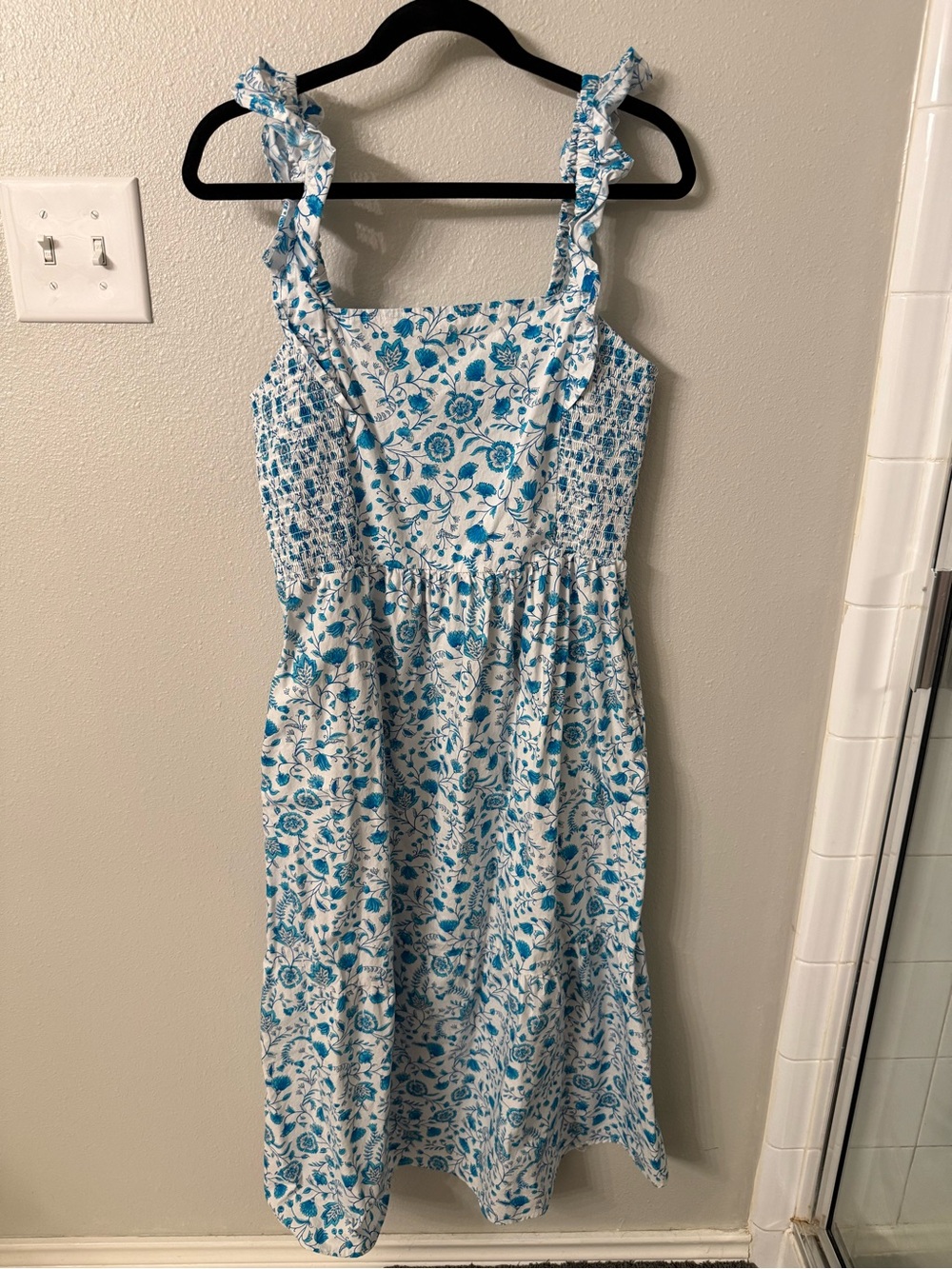 Draper James White Dress with Blue Floral Print Midi